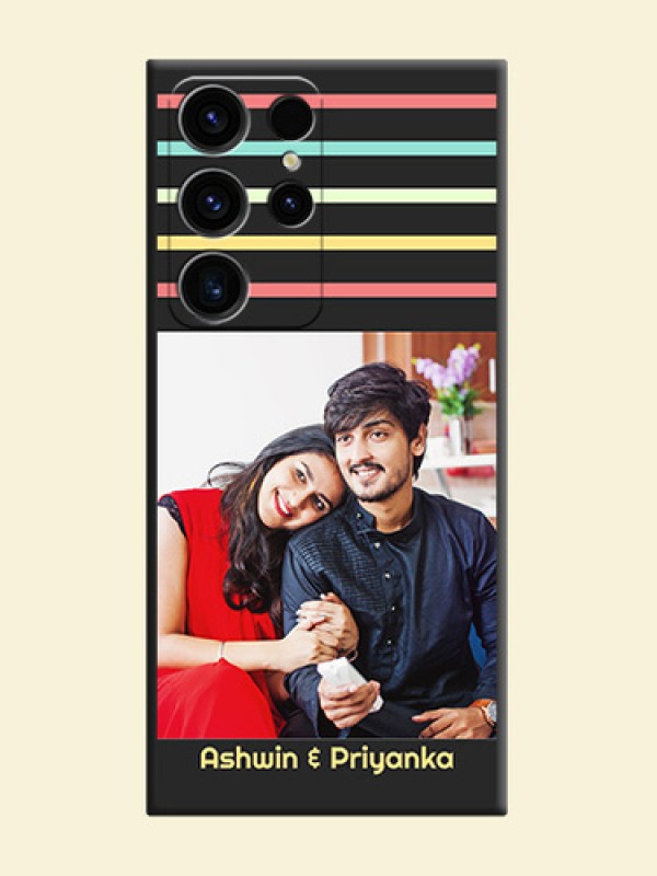 Color Stripes with Photo and Text on Photo on Space Black Soft Matte Mobile Case - Samsung Galaxy S23 Ultra 5G