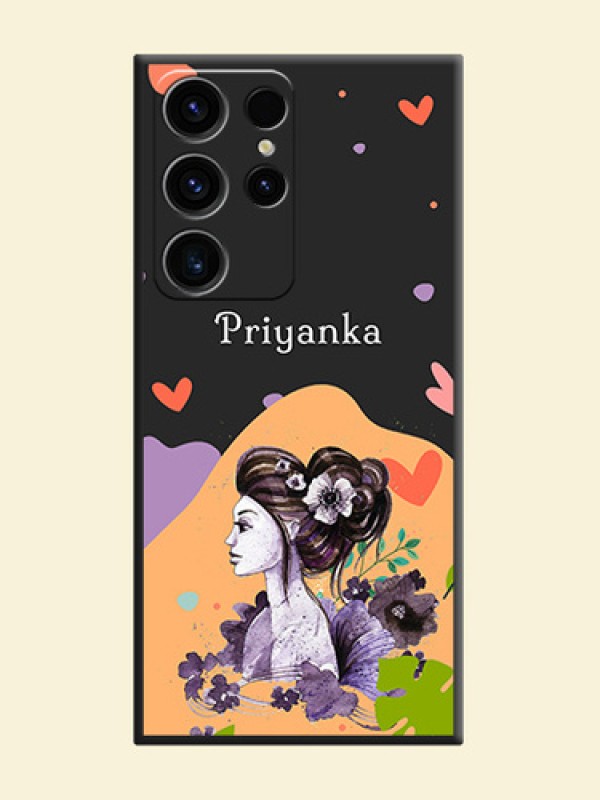 Namecase For Her With Fancy Lady Image On Space Black Personalized Soft Matte Phone Covers -Samsung Galaxy S23 Ultra 5G