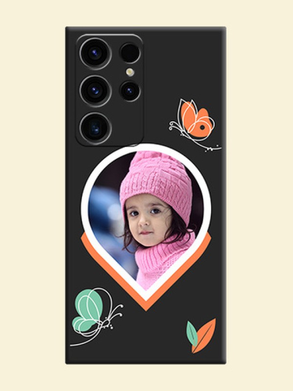 Upload Pic With Simple Butterly Design On Space Black Personalized Soft Matte Phone Covers -Samsung Galaxy S23 Ultra 5G