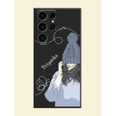 Girl With Blue Winter Outfiit Custom Text Design On Space Black Personalized Soft Matte Phone Covers -Samsung Galaxy S23 Ultra 5G