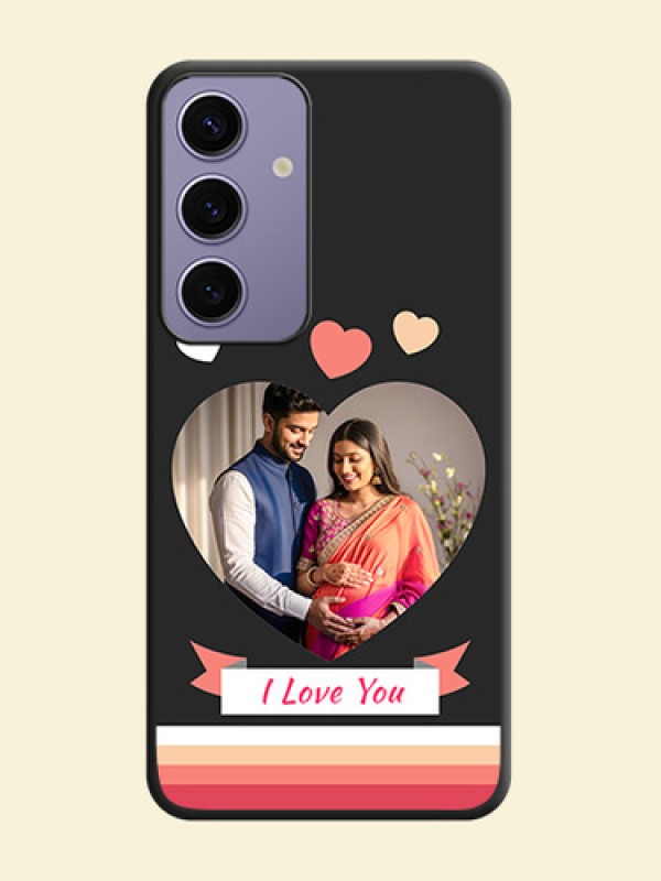 Love Shaped Photo with Colorful Stripes on Personalised Space Black Soft Matte Cases - Galaxy S24 5G
