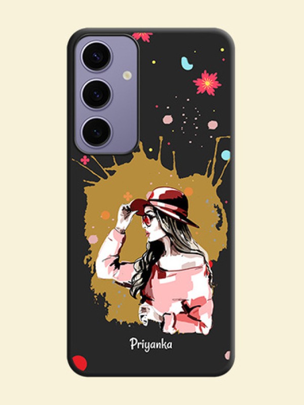 Mordern Lady With Color Splash Background With Custom Text On Space Black Personalized Soft Matte Phone Covers - Galaxy S24 Plus 5G
