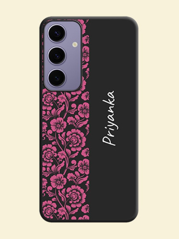 Pink Floral Pattern Design With Custom Text On Space Black Personalized Soft Matte Phone Covers - Galaxy S24 Plus 5G