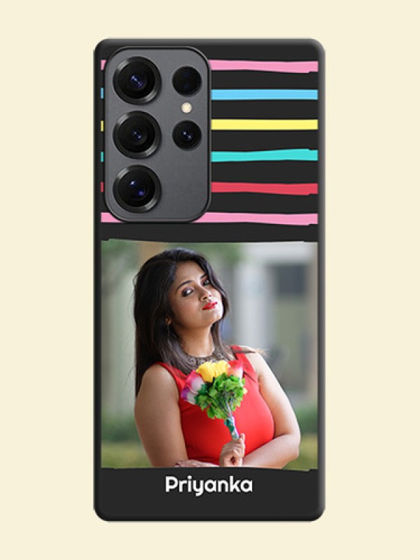 Multicolor Lines with Image On Space Black Custom Soft Matte Mobile Back Cover - Galaxy S25 Ultra 5G