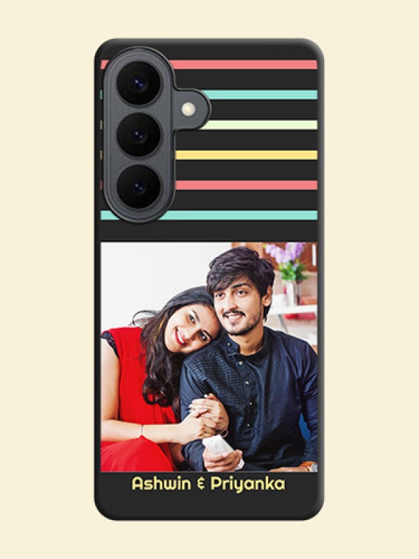 Color Stripes with Photo and Text on Photo On Space Black Custom Soft Matte Mobile Back Cover - Samsung Galaxy S26 5G
