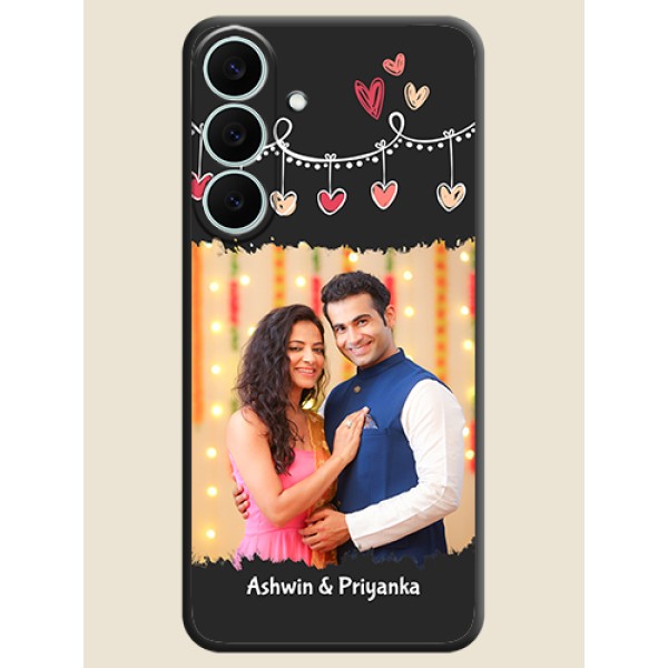 Pink Love Hangings with Name On Space Black Custom Soft Matte Mobile Back Cover - Samsung Galaxy S26 FE 5G Pink Love Hangings with Name On Space Black Custom Soft Matte Mobile Back Cover - Samsung Galaxy S26 FE 5G