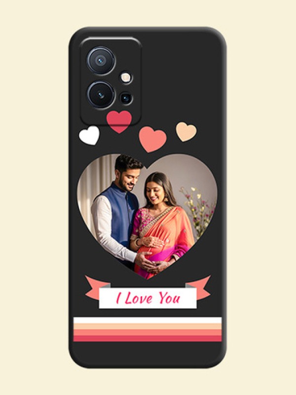 Love Shaped Photo with Colorful Stripes on Personalised Space Black Soft Matte Cases - Vivo T1 5G