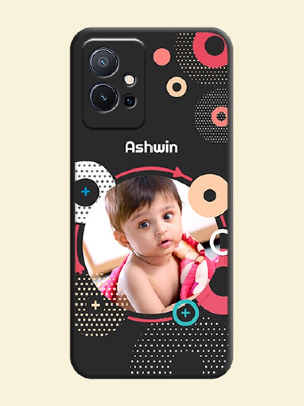 Multicoloured Round Image on Personalised Space Black Soft Matte Cases - Vivo T1 5G