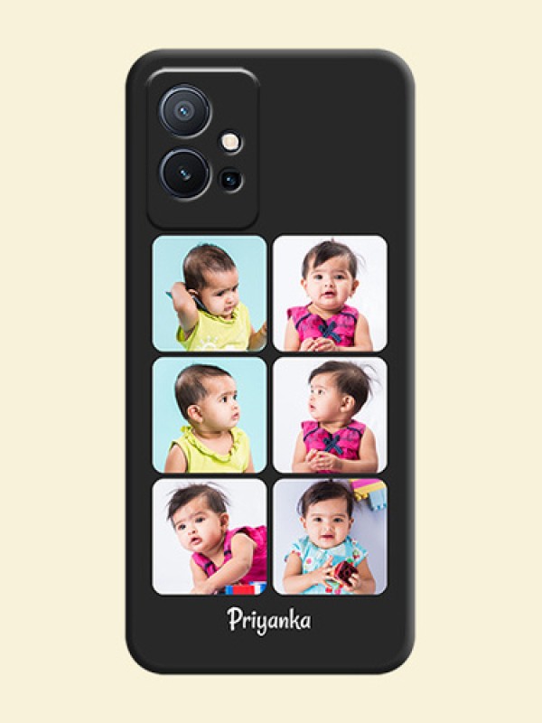 Floral Art with 6 Image Holder on Photo on Space Black Soft Matte Mobile Case - Vivo T1 5G