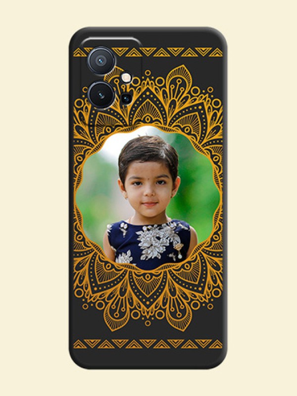 Round Image with Floral Design on Photo on Space Black Soft Matte Mobile Cover - Vivo T1 5G