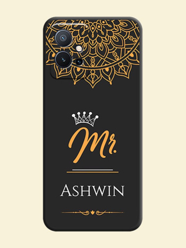 Mr Name with Floral Design  on Personalised Space Black Soft Matte Cases - Vivo T1 5G