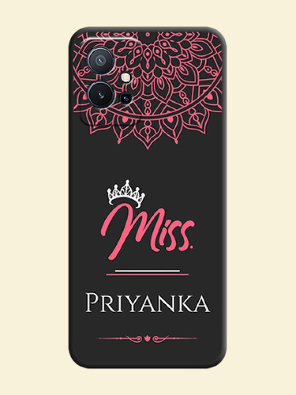 Mrs Name with Floral Design on Space Black Personalized Soft Matte Phone Covers - Vivo T1 5G