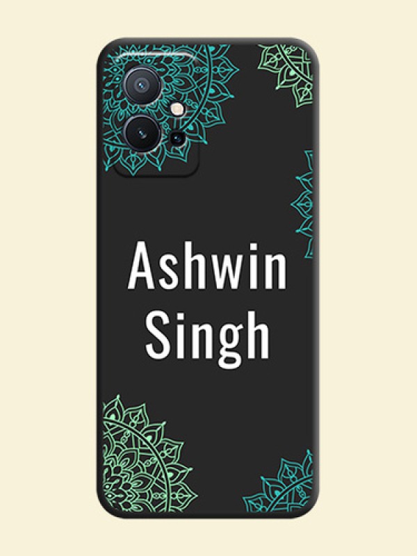 Your Name with Floral Design on Space Black Custom Soft Matte Back Cover - Vivo T1 5G
