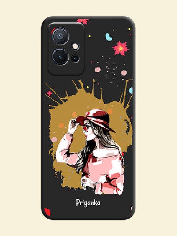 Mordern Lady With Color Splash Background With Custom Text On Space Black Personalized Soft Matte Phone Covers -Vivo T1 5G