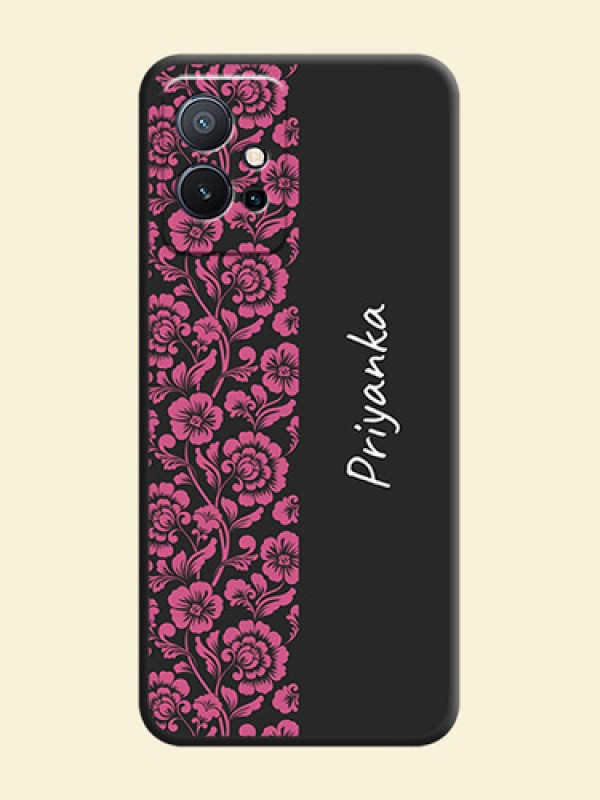 Pink Floral Pattern Design With Custom Text On Space Black Personalized Soft Matte Phone Covers -Vivo T1 5G
