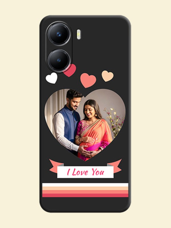Love Shaped Photo with Colorful Stripes on Personalised Space Black Soft Matte Cases - Vivo T2x 5G
