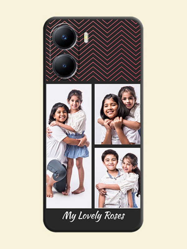 Wave Pattern with 3 Image Holder on Space Black Custom Soft Matte Back Cover - Vivo T2x 5G