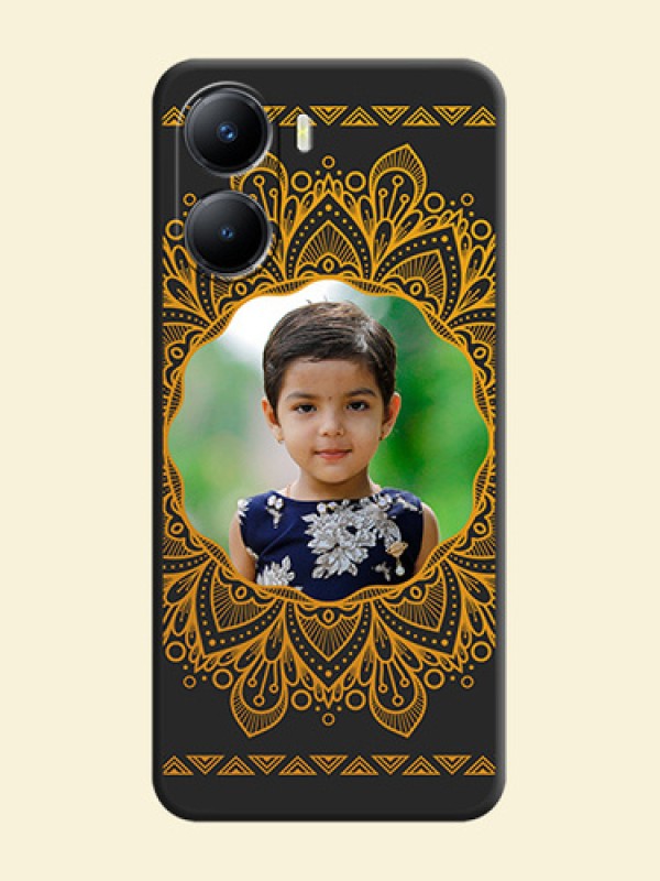 Round Image with Floral Design on Photo on Space Black Soft Matte Mobile Cover - Vivo T2x 5G