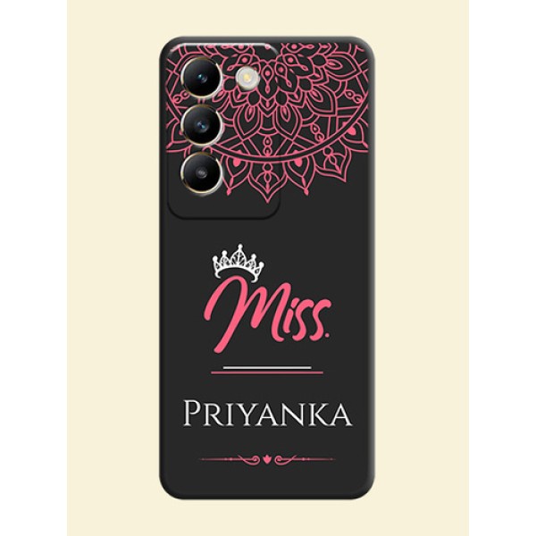 Mrs Name with Floral Design on Space Black Personalized Soft Matte Phone Covers - Vivo T3 5G