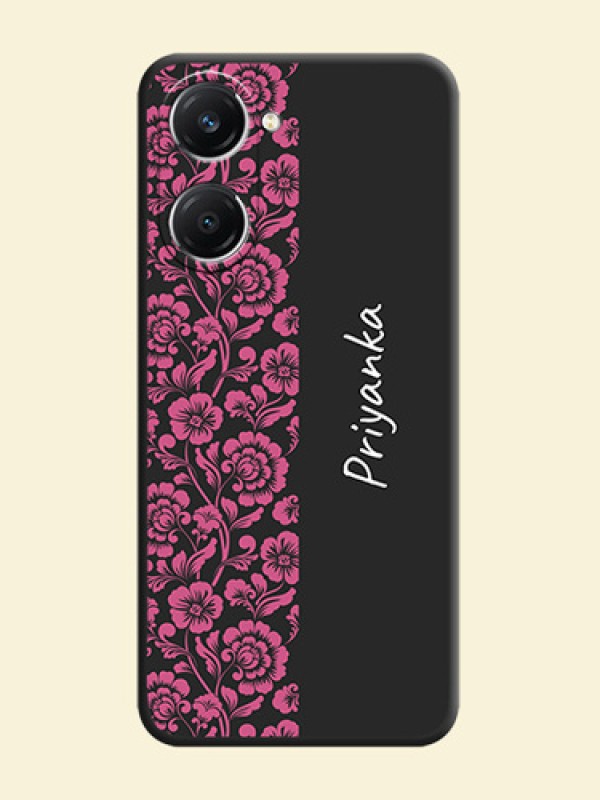 Pink Floral Pattern Design With Custom Text On Space Black Custom Soft Matte Mobile Back Cover - Vivo T3 Lite 5G