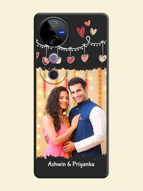 Pink Love Hangings with Name On Space Black Custom Soft Matte Mobile Back Cover - Vivo T3 Ultra