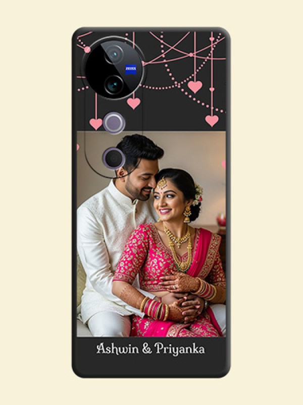Pink Love Hangings with Text On Space Black Custom Soft Matte Mobile Back Cover - Vivo T3 Ultra