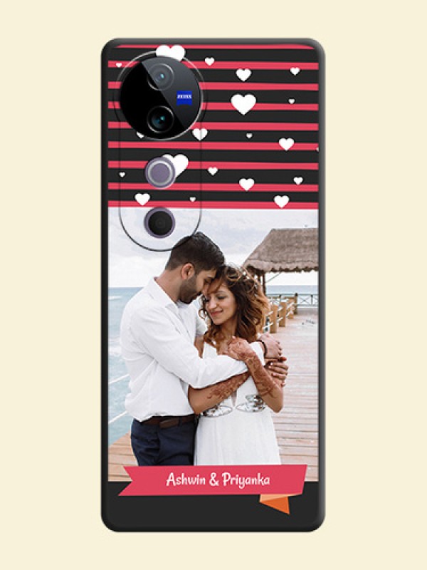 White Color Love Symbols with Pink Lines Pattern On Space Black Custom Soft Matte Mobile Back Cover - Vivo T3 Ultra
