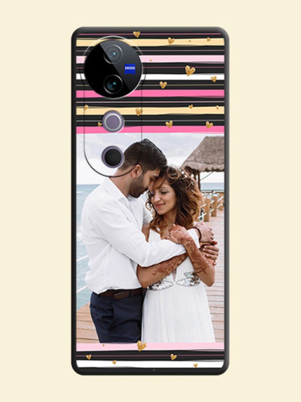 Multicolor Lines and Golden Love Symbols Design on Photo On Space Black Custom Soft Matte Mobile Back Cover - Vivo T3 Ultra