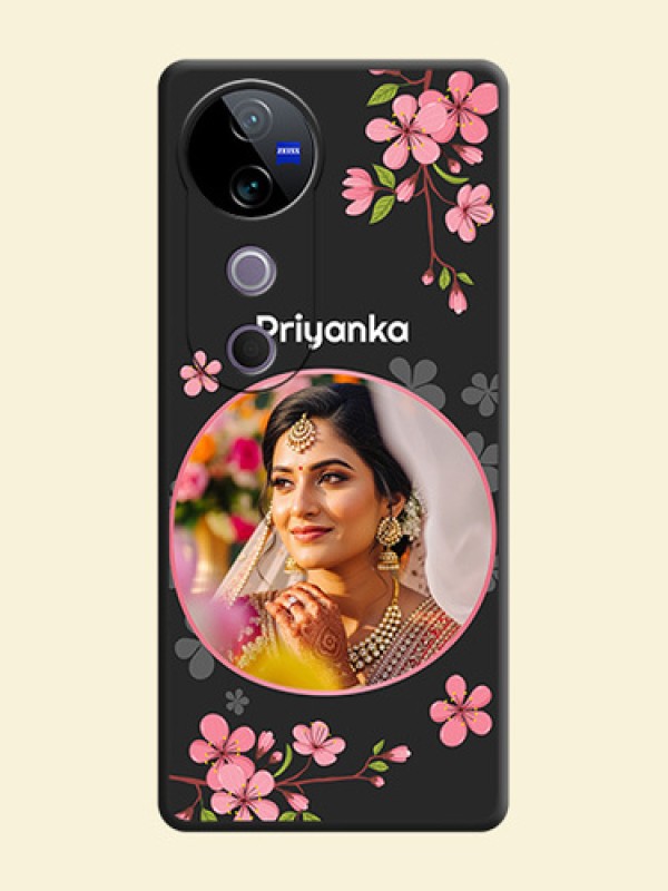 Round Image with Pink Color Floral Design on Photo On Space Black Custom Soft Matte Mobile Back Cover - Vivo T3 Ultra