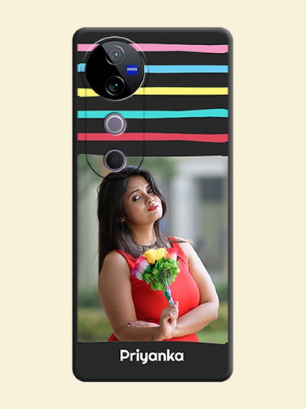 Multicolor Lines with Image On Space Black Custom Soft Matte Mobile Back Cover - Vivo T3 Ultra