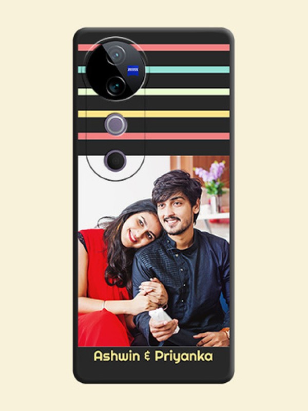 Color Stripes with Photo and Text on Photo On Space Black Custom Soft Matte Mobile Back Cover - Vivo T3 Ultra