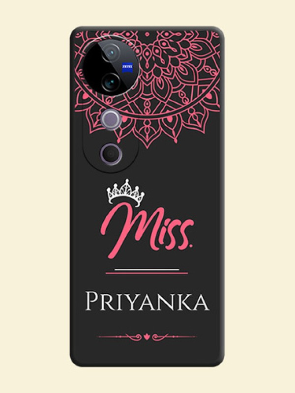 Mrs Name with Floral Design On Space Black Custom Soft Matte Mobile Back Cover - Vivo T3 Ultra