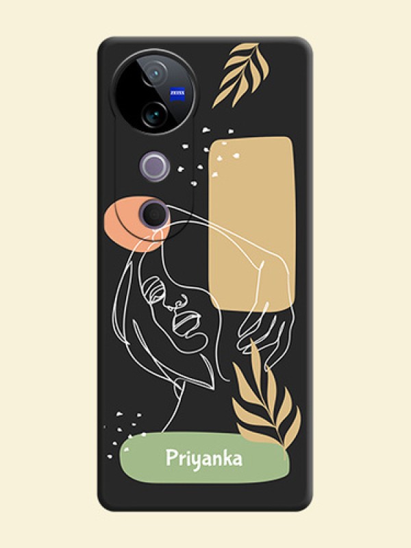 Custom Text With Line Art Of Women & Leaves Design On Space Black Custom Soft Matte Mobile Back Cover - Vivo T3 Ultra