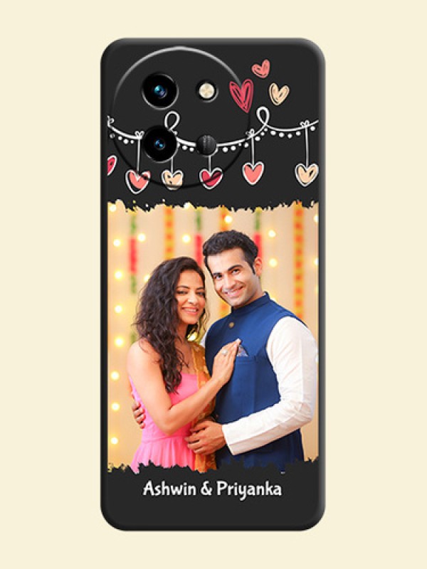 Pink Love Hangings with Name On Space Black Custom Soft Matte Mobile Back Cover - Vivo T3X 5G