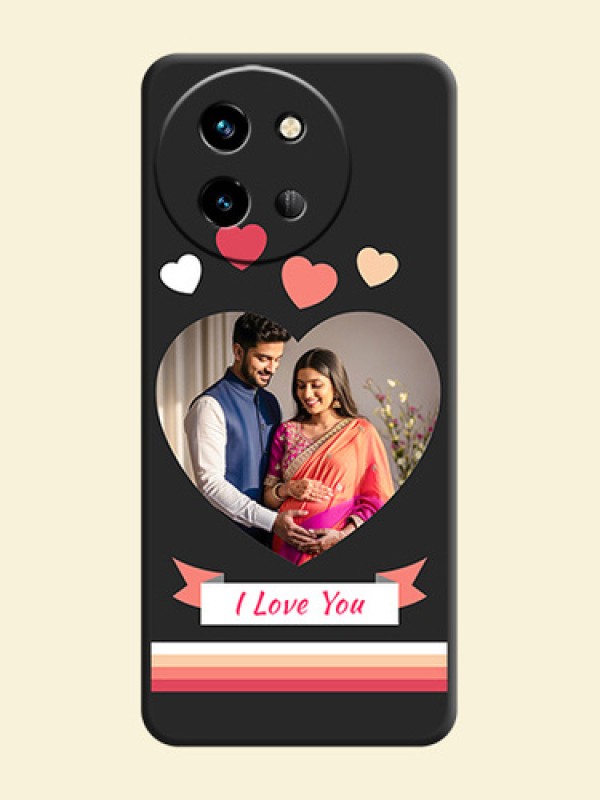 Love Shaped Photo with Colorful Stripes On Space Black Custom Soft Matte Mobile Back Cover - Vivo T3X 5G