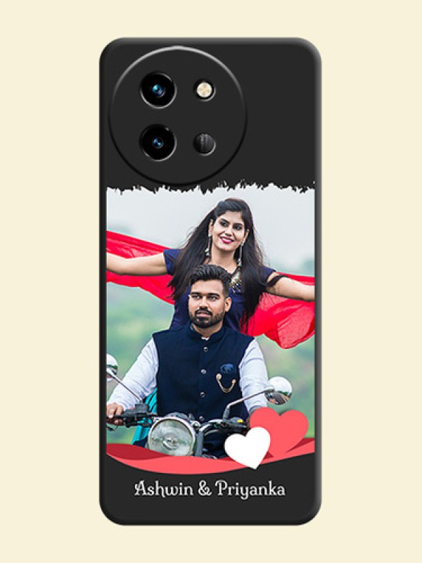 Pin Color Love Shaped Ribbon Design with Text On Space Black Custom Soft Matte Mobile Back Cover - Vivo T3X 5G
