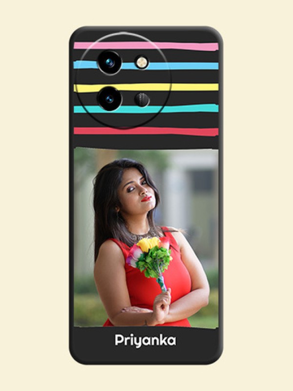 Multicolor Lines with Image On Space Black Custom Soft Matte Mobile Back Cover - Vivo T3X 5G