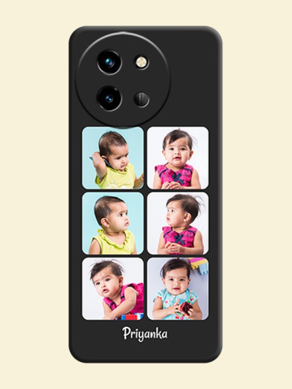 Floral Art with 6 Image Holder on Photo On Space Black Custom Soft Matte Mobile Back Cover - Vivo T3X 5G