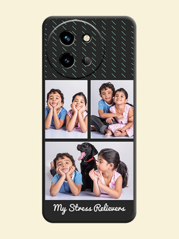 Cross Dotted Pattern with 2 Image Holder On Space Black Custom Soft Matte Mobile Back Cover - Vivo T3X 5G