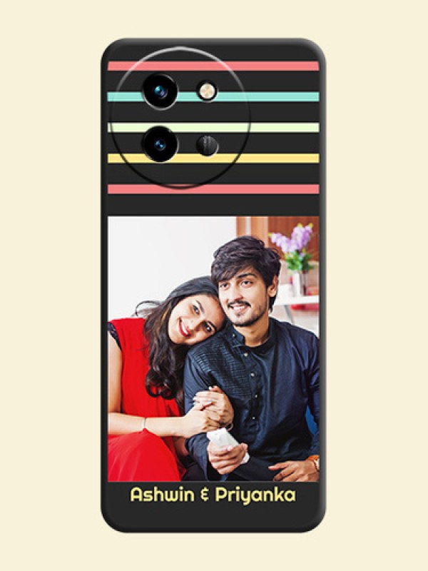 Color Stripes with Photo and Text on Photo On Space Black Custom Soft Matte Mobile Back Cover - Vivo T3X 5G