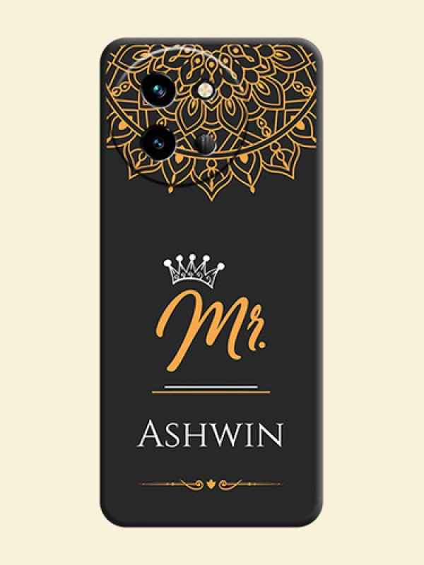 Mr Name with Floral Design On Space Black Custom Soft Matte Mobile Back Cover - Vivo T3X 5G