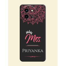 Mrs Name with Floral Design On Space Black Custom Soft Matte Mobile Back Cover - Vivo T3X 5G