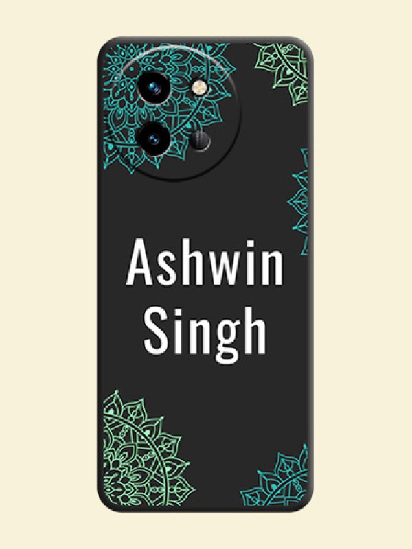 Your Name with Floral Design On Space Black Custom Soft Matte Mobile Back Cover - Vivo T3X 5G