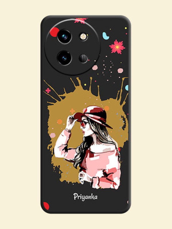 Mordern Lady With Color Splash Background With Custom Text On Space Black Custom Soft Matte Mobile Back Cover - Vivo T3X 5G