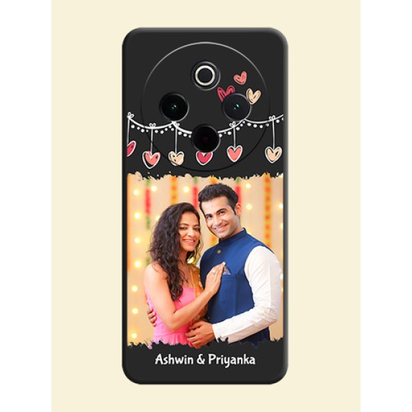 Pink Love Hangings with Name On Space Black Custom Soft Matte Mobile Back Cover - Vivo T4 5G Pink Love Hangings with Name On Space Black Custom Soft Matte Mobile Back Cover - Vivo T4 5G