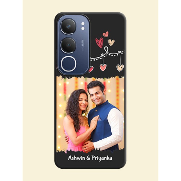 Pink Love Hangings with Name On Space Black Custom Soft Matte Mobile Back Cover - Vivo T4 Lite Pink Love Hangings with Name On Space Black Custom Soft Matte Mobile Back Cover - Vivo T4 Lite