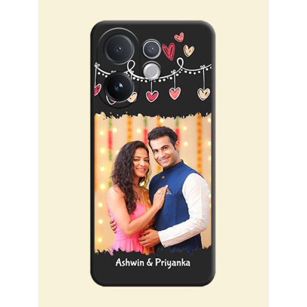 Pink Love Hangings with Name On Space Black Custom Soft Matte Mobile Back Cover - Vivo T4 Pro 5G Pink Love Hangings with Name On Space Black Custom Soft Matte Mobile Back Cover - Vivo T4 Pro 5G