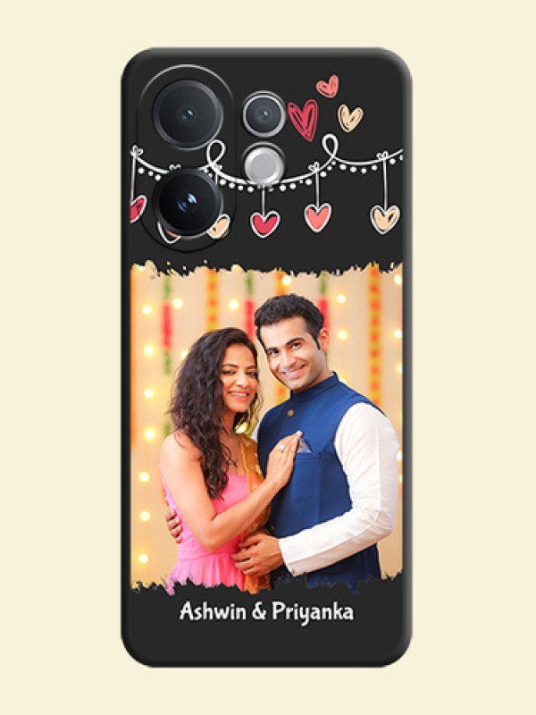 Pink Love Hangings with Name On Space Black Custom Soft Matte Mobile Back Cover - Vivo T4 Pro 5G