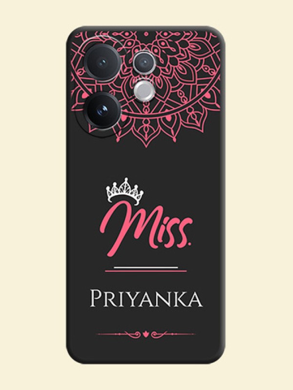Mrs Name with Floral Design On Space Black Custom Soft Matte Mobile Back Cover - Vivo T4 Pro 5G
