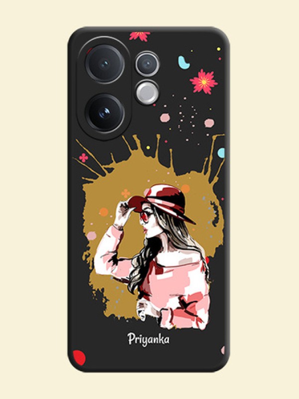 Mordern Lady With Color Splash Background With Custom Text On Space Black Custom Soft Matte Mobile Back Cover - Vivo T4 Pro 5G